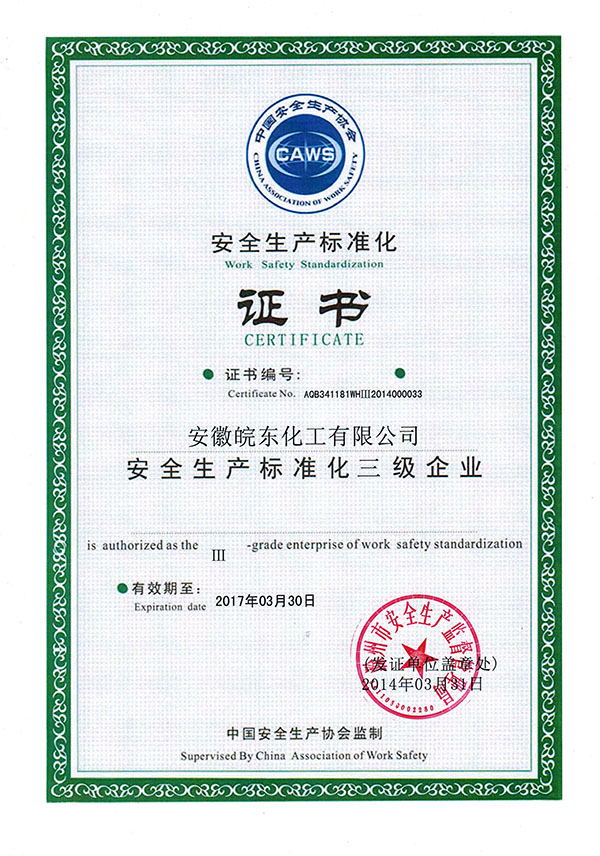 certificate of safety standardization
